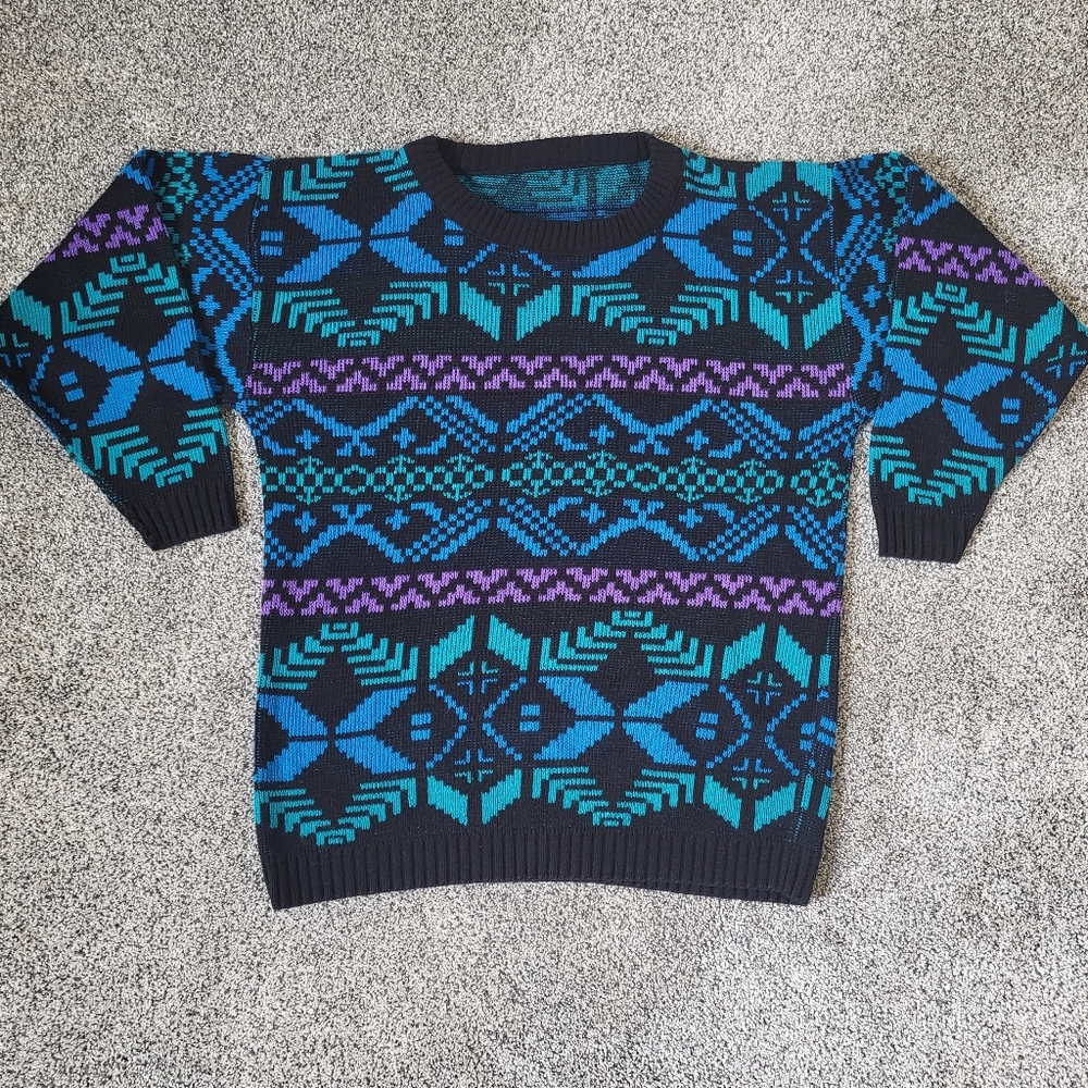 Vintage 90s Multicolor Geometric Print Cosby Style Sweater